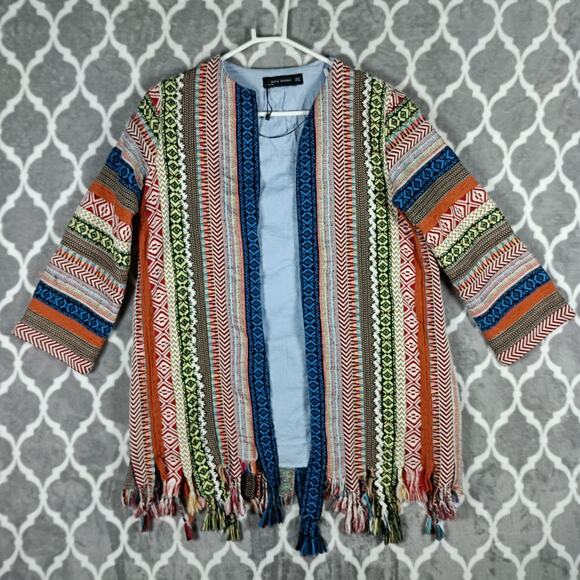 Zara Jackets & Blazers - Zara Woman Open Front Jacket Medium Tribal Kimono Cardigan Fringe